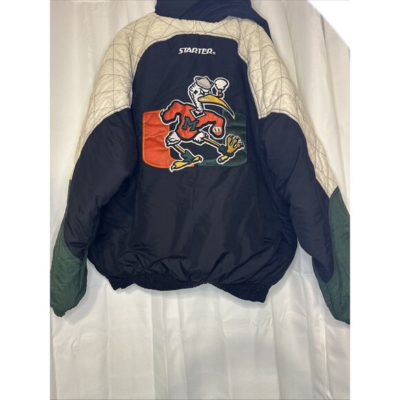 VINTAGE University of Miami Hurricanes Starter Jacket Coat Size Large Hood Logo - Picture 1 of 16